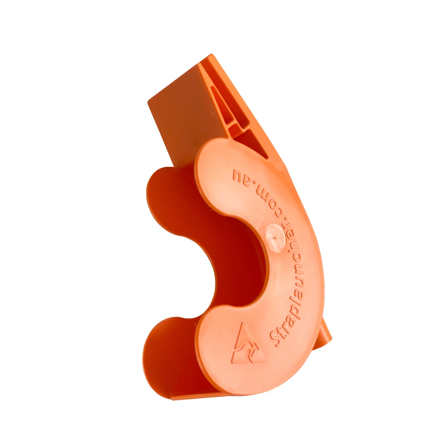 Orange strap launcher tool with 'Straplauncher.com.au' branding on a white background